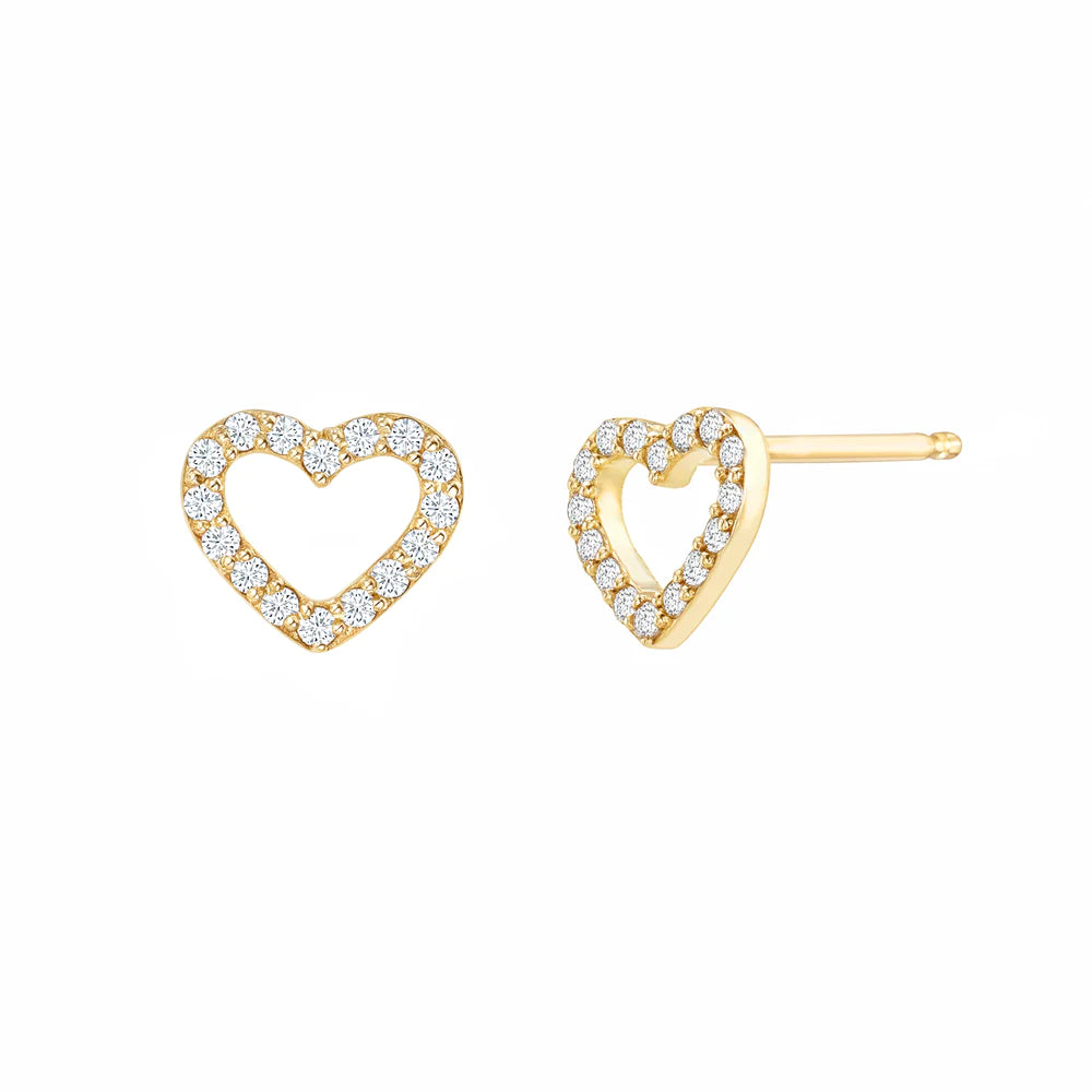 Women’s diamond hoop earrings-Open Pave Heart Diamond Studs