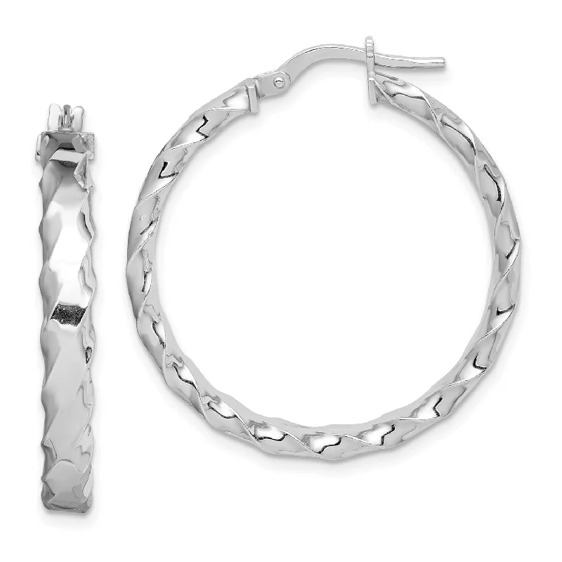 Women’s gemstone earrings-Sterling Silver 33X4MM Hoop Earrings