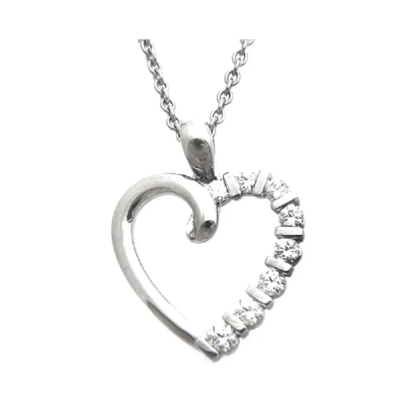 Women’s engraved necklace-14K White Gold Diamond Heart Pendant