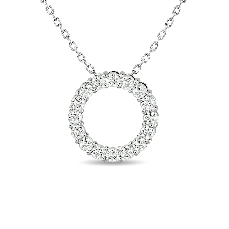 Women’s gold chain necklace-Diamond 1/4 Ct.Tw. Circle Pendant in 14K White Gold