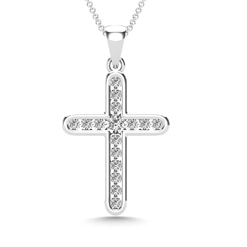 Women’s infinity pendant necklace-Diamond 1/5 Ct.Tw. Cross Pendant in 14K White Gold