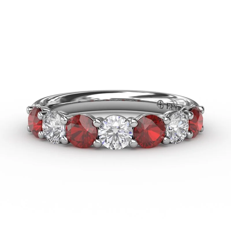 Women’s rose gold diamond engagement ring-Ruby and Diamond Shared Prong Anniversary Band W6206R