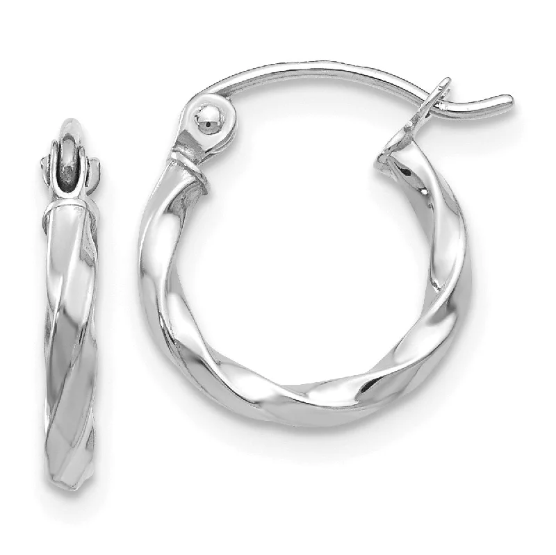 Women’s custom gemstone earrings-14KT White Gold 10X2MM Twist Hoop Earrings