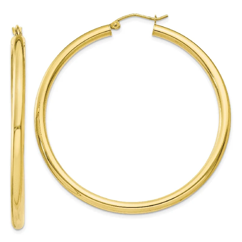 Women’s silver hoop drop earrings-10KT Yellow Gold 45X3MM Hoop Earrings