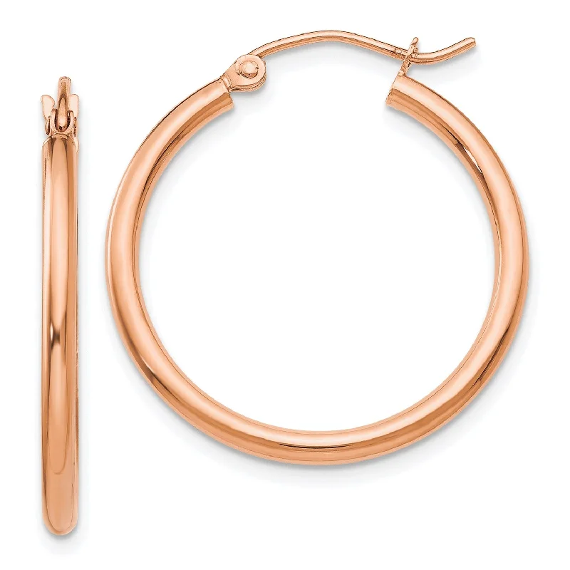 Women’s gold dangle earrings-14KT Rose Gold 25X2MM Hoop Earrings