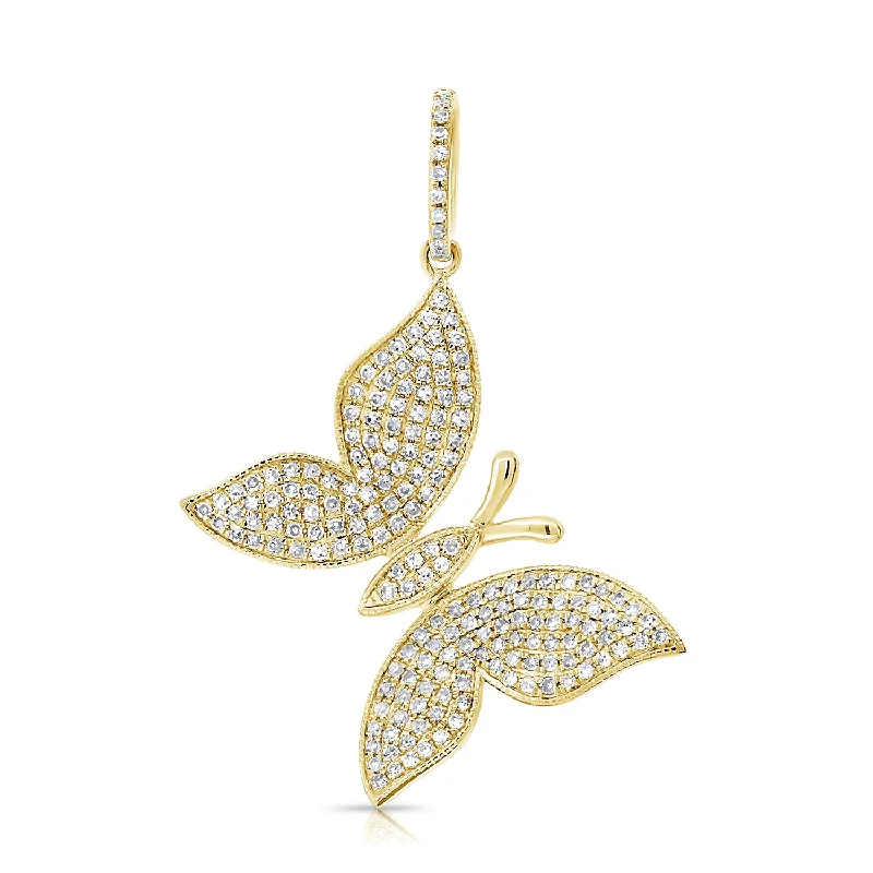 Women’s silver necklace-14K Yellow Gold Diamond Butterfly Pendant