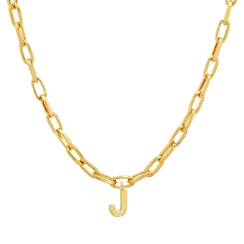 Women’s delicate necklace-INITIAL PAPERCLIP CHAIN GOLD