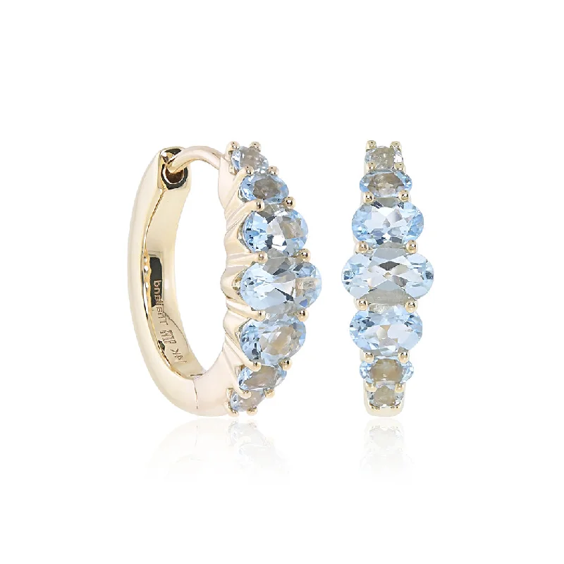 Women’s stackable earrings-Aquamarine Graduated Hoop Earrings