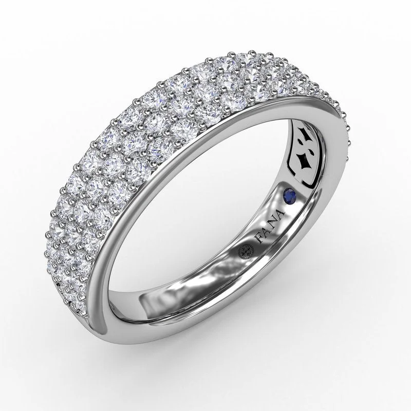 Women’s hand-crafted engagement ring-Triple Row Pave Diamond Band R2040