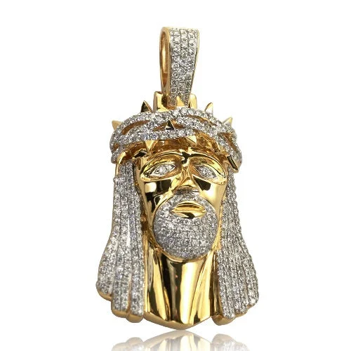 Women’s multi-layered necklace-14K 3.25CTW DIAMOND JESUS FACE PENDANT