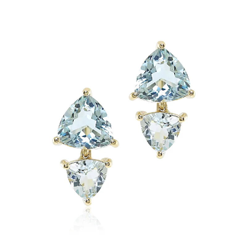 Women’s dangling gemstone earrings-Trillion Drop Earrings in Aquamarines