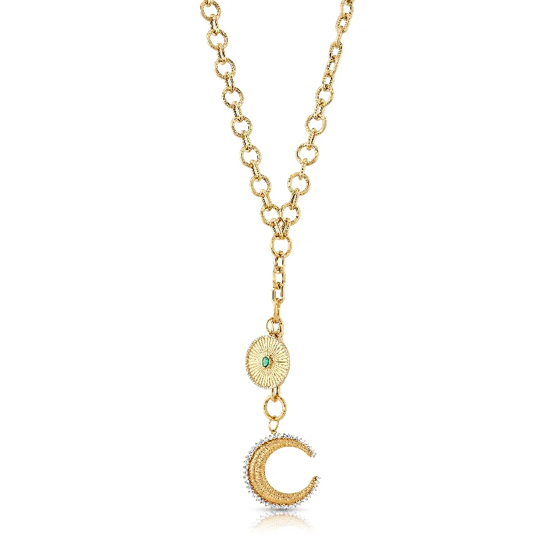 Women’s nameplate necklace-CIRCLE CHAIN DROP W/ 2 CIRCLE CONNECTORS W/ PENDANTS