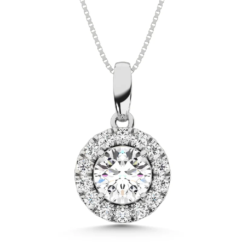 Women’s cubic zirconia necklace-10K White Gold Lab Grown Diamond 1 Ct.Tw. Pendant