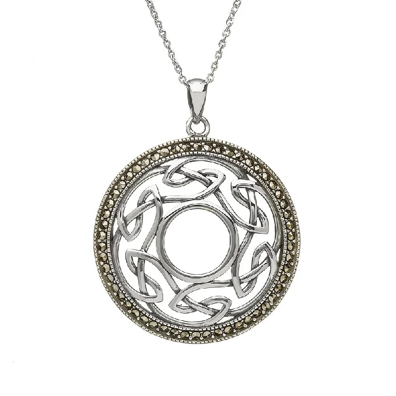 Women’s classic necklace-Sterling Silver Open Celtic Weave Marcasite Pendant and Chain - ANU1112