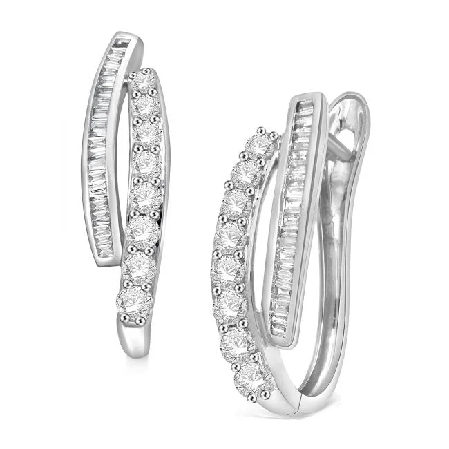 Women’s large earrings-1 CTW Diamond Hoop Earrings in 10KT White Gold