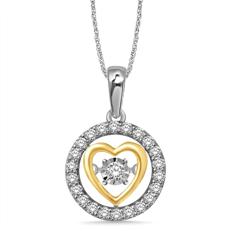 Women’s bold necklace-10K Two Tone 1/3 Ctw Moving Diamond Heart Pendant