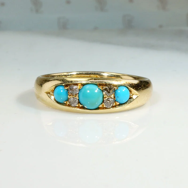 Women’s diamond engagement ring with twist band-Marvelous Turquoise & Diamond 18ct English Band