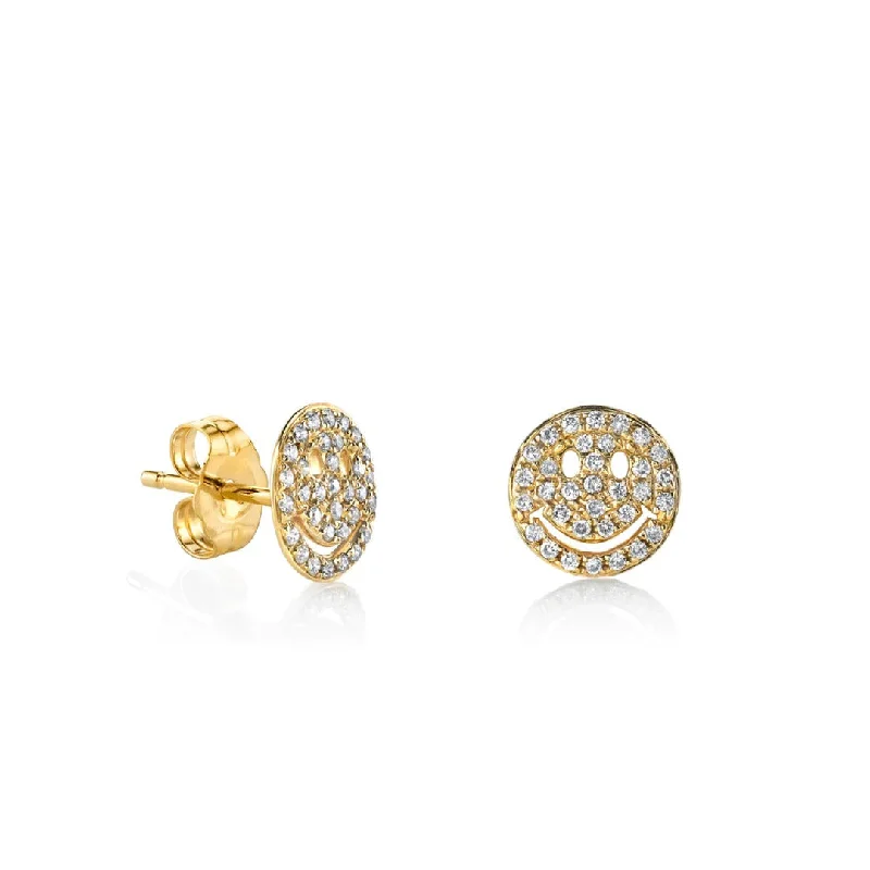 Women’s gold earrings-Smiley Face Diamond Studs