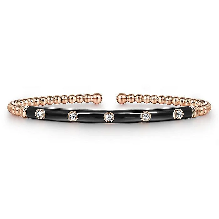 Women’s hand-crafted engagement ring-Diamond and Black Enamel Cuff in Rose Gold by Gabriel NY