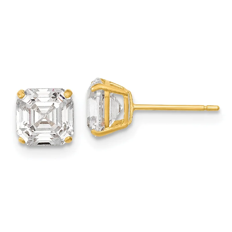 Women’s birthstone earrings-6MM Ascher Cubic Zirconia Stud Earrings in 14KT Yellow Gold