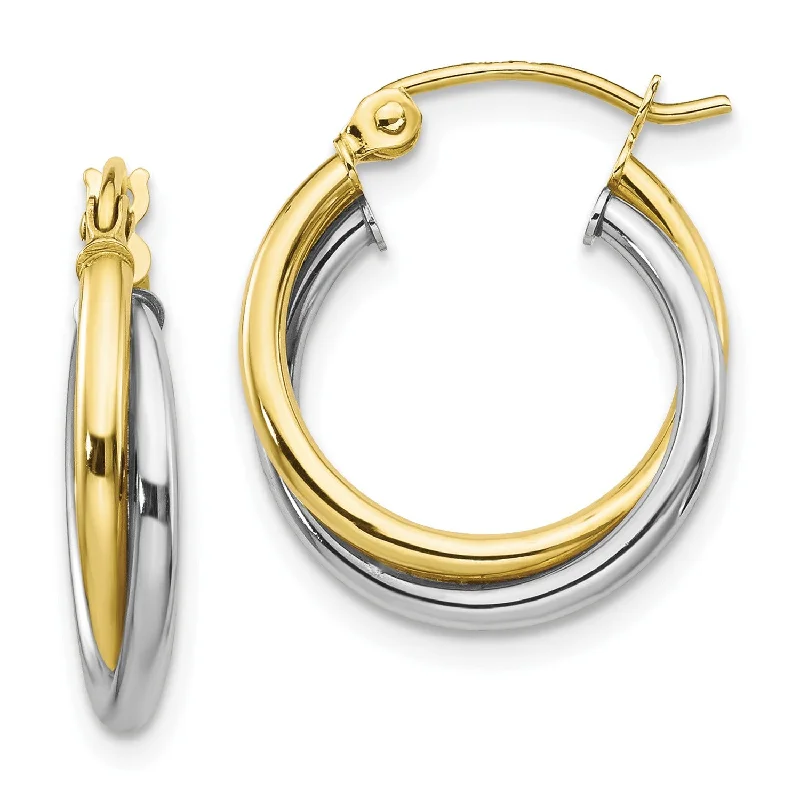 Women’s square earrings-10KT White and Yellow Gold 19X16MM Twist Hoop Earrings