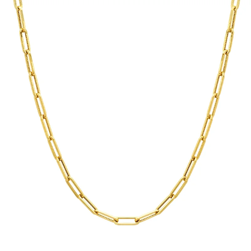 Women’s diamond pendant necklace-Small Link Paper Clip Chain 14kt Gold