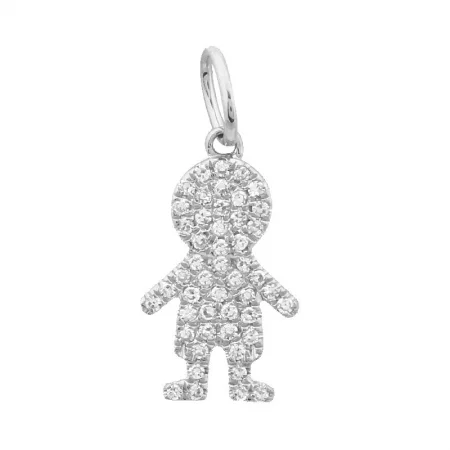 Women’s long chain necklace-14K WHITE GOLD DIAMOND PAVE BOY PENDANT