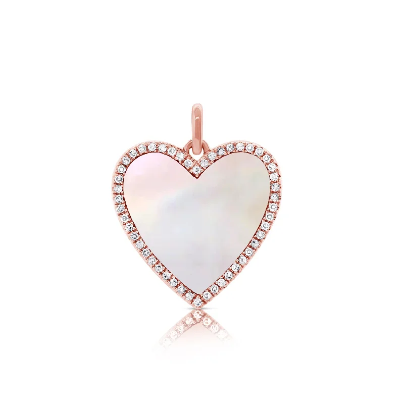 Women’s custom gold necklace-14K Rose Gold Diamond + Mother of Pearl Heart Pendant