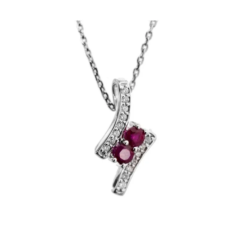 Women’s ruby necklace-14k White Gold 0.65ctw Ruby and Diamond Pendant