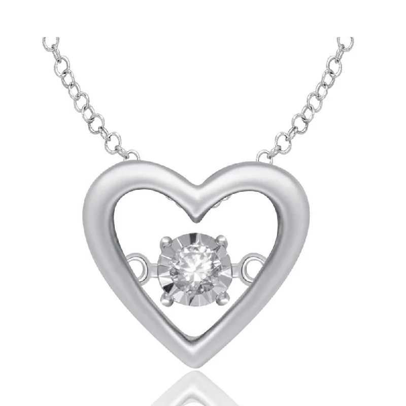 Women’s anniversary necklace-Sterling Silver Moving Diamond Accent Heart Pendant