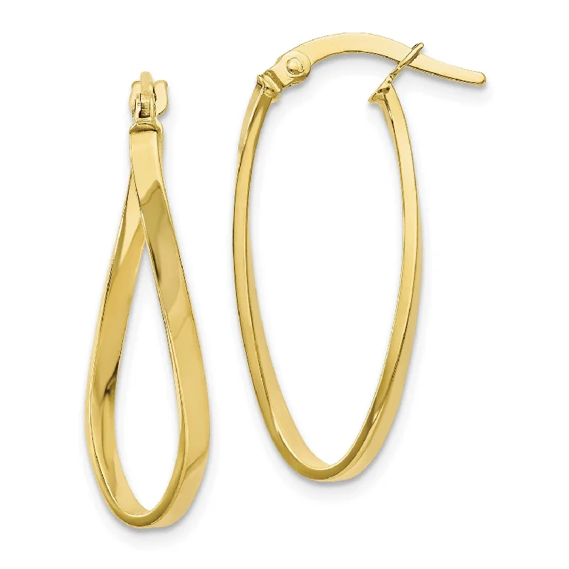 Women’s asymmetrical earrings-10KT Yellow Gold 26X16MM Twist Hoop Earrings