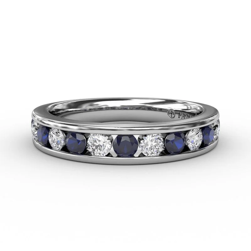 Women’s luxurious engagement ring-Single Row Sapphire and Diamond Band W7021S