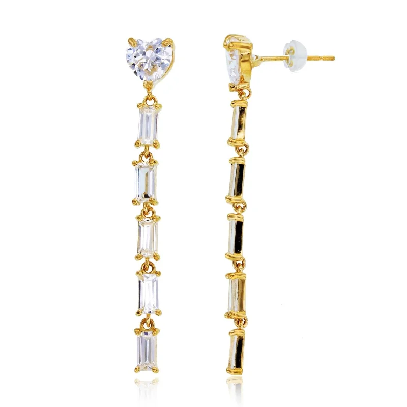 Women’s stud earrings-14KT Yellow Gold Cubic Zirconia Heart Drop & Dangle Earrings