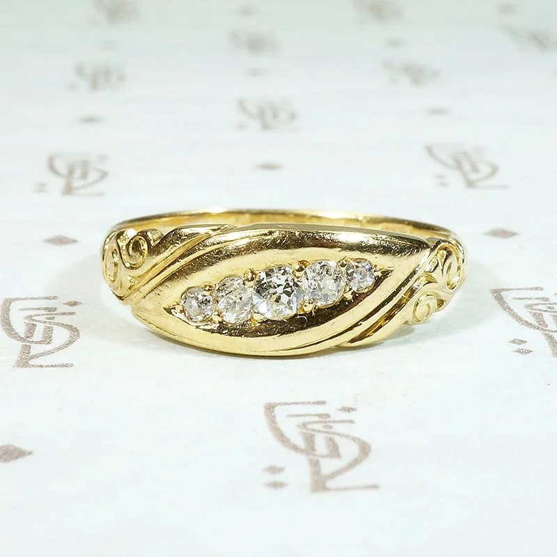 Women’s vintage-inspired engagement ring-Victorian Gold Band with Jaunty Diamond Flourish