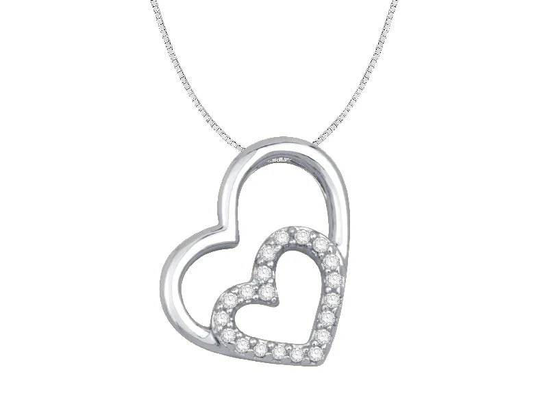 Women’s sparkling necklace-10K White Gold Diamond Heart Pendant