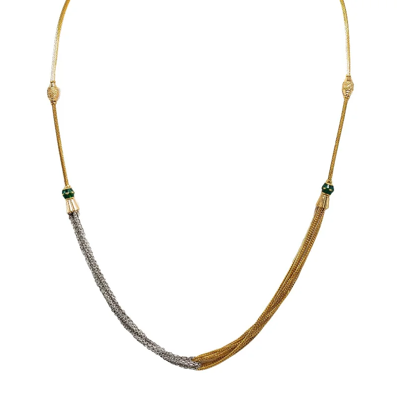 Women’s bold statement necklace-22K Multi Tone Gold Chain W/ Hand Painted Details & Draped Interlooped Chains