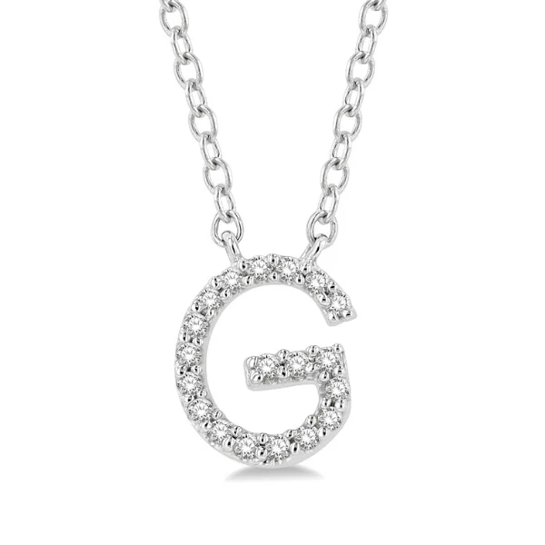 Women’s gemstone necklace-1/20 ctw Initial 'G' Round Cut Diamond Pendant With Chain in 10K White Gold