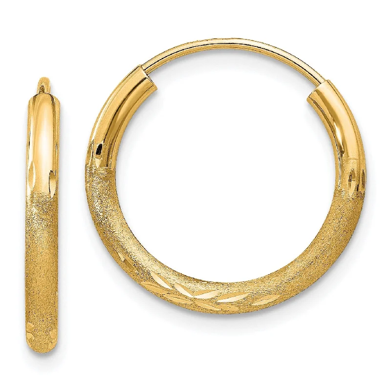 Women’s delicate gold earrings-14KT Yellow Gold 18X2MM Diamond-cut Endless Hoop Earrings