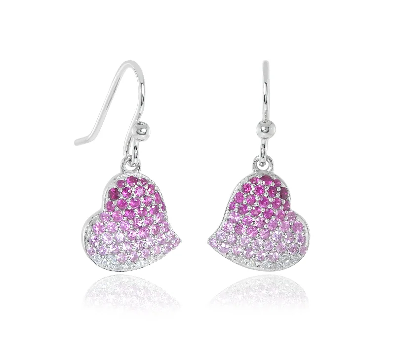 Women’s rose gold earrings-Pink Ombre Ruby & Sapphire Heart Drop Earrings