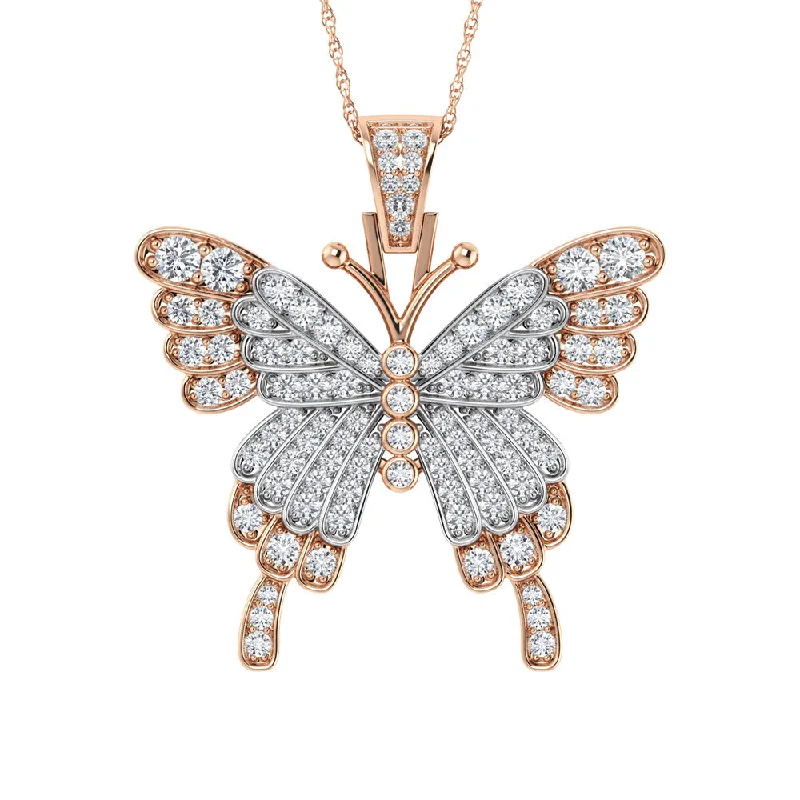 Women’s pearl pendant necklace-Diamond 1 Ct.Tw. Butterfly Pendant in 10K Two Tone