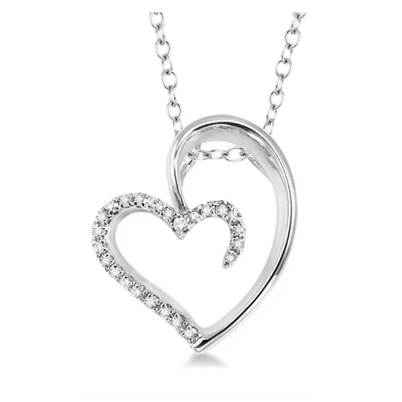 Women’s family necklace-Sterling Silver 1/10 Carat Diamond Heart Pendant