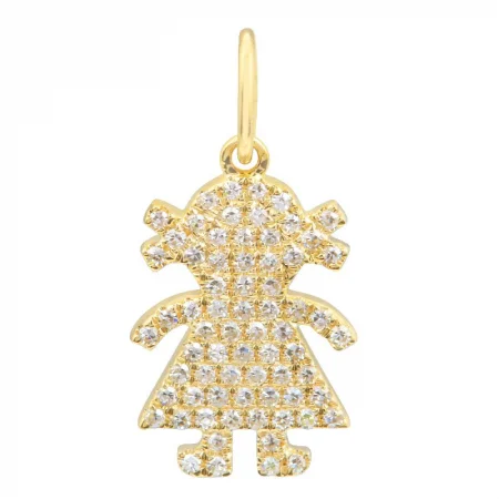 Women’s layered necklace-14K Gold Diamond Pave Girl Charm/ Pendant