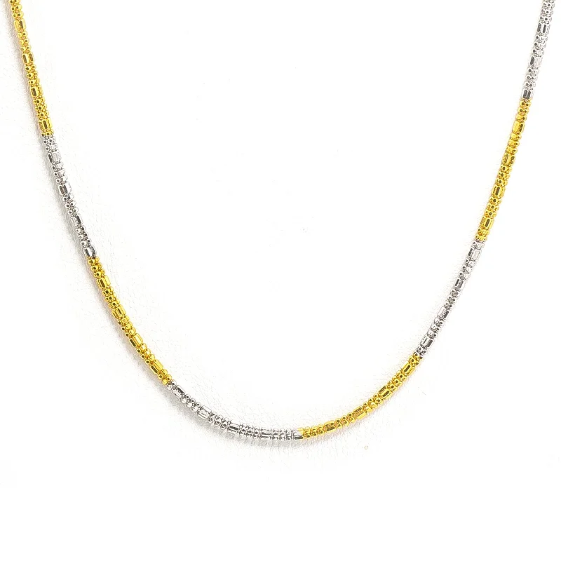 Women’s sapphire necklace-22K Multi Tone Gold Chain W/ Yellow & White Stacked Beaded Link