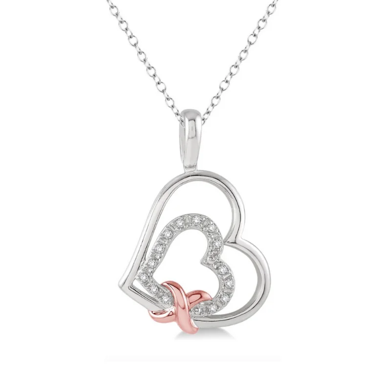 Women’s bold statement necklace-Sterling Silver 1/50 Carat Diamond Heart Pendant With Chain