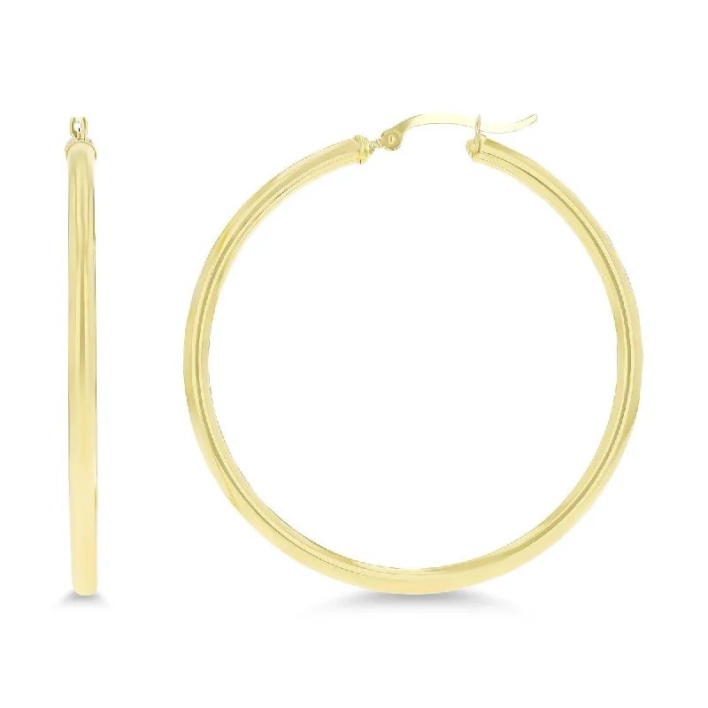 Women’s dangling gemstone earrings-10KT Yellow Gold 3X50MM Hoop Earrings