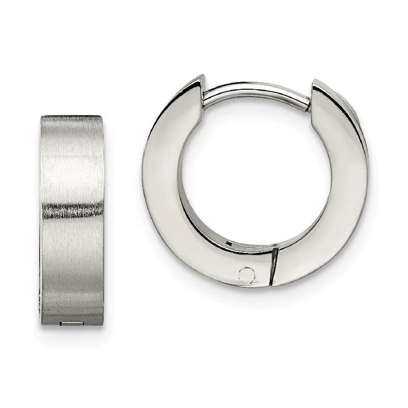 Women’s geometric earrings-Stainless Steel Brushed & Polished Round Hinged Hoop Earrings