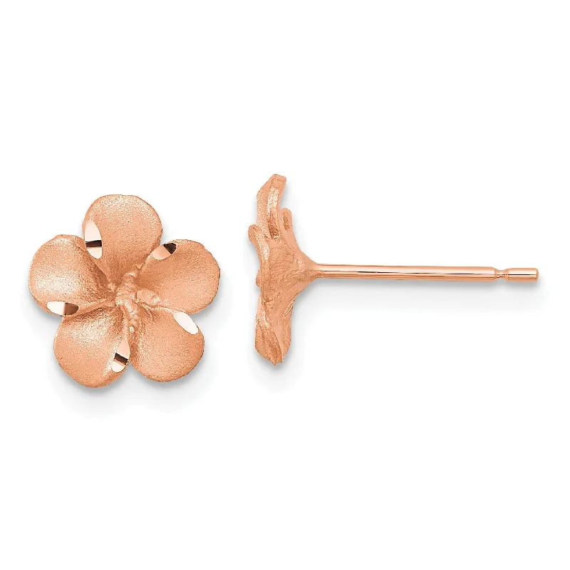 Women’s silver drop earrings-14KT Rose Gold 8.5MM Diamond-cut Flower Earrings