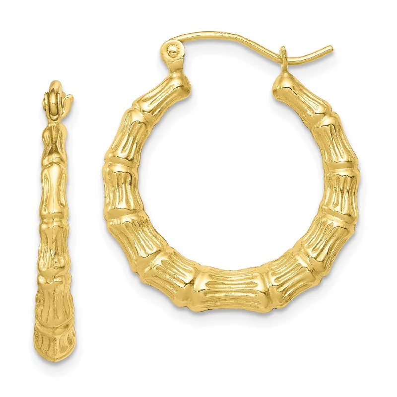 Women’s wedding hoop earrings-10KT Yellow Gold 15X2MM Hoop Bamboo Earrings