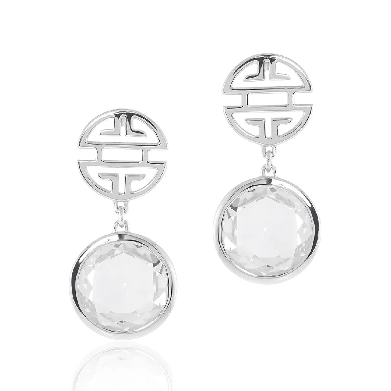 Women’s elegant stud earrings-Silver Shou & White Quartz Drop Earrings