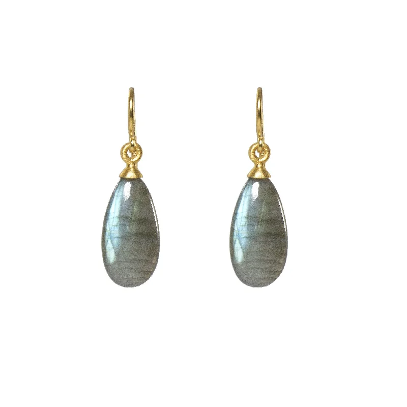 Women’s silver drop earrings-French Wire Labradorite Polished Earrings 24K Fair Trade Gold Vermeil